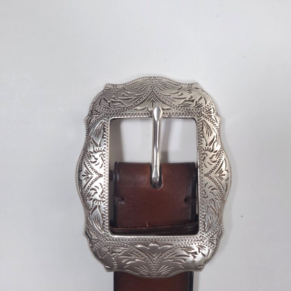 VTG Lauren Ralph Lauren Women’s Brown Leather Belt Large Western Floral Engraved - Picture 5 of 11